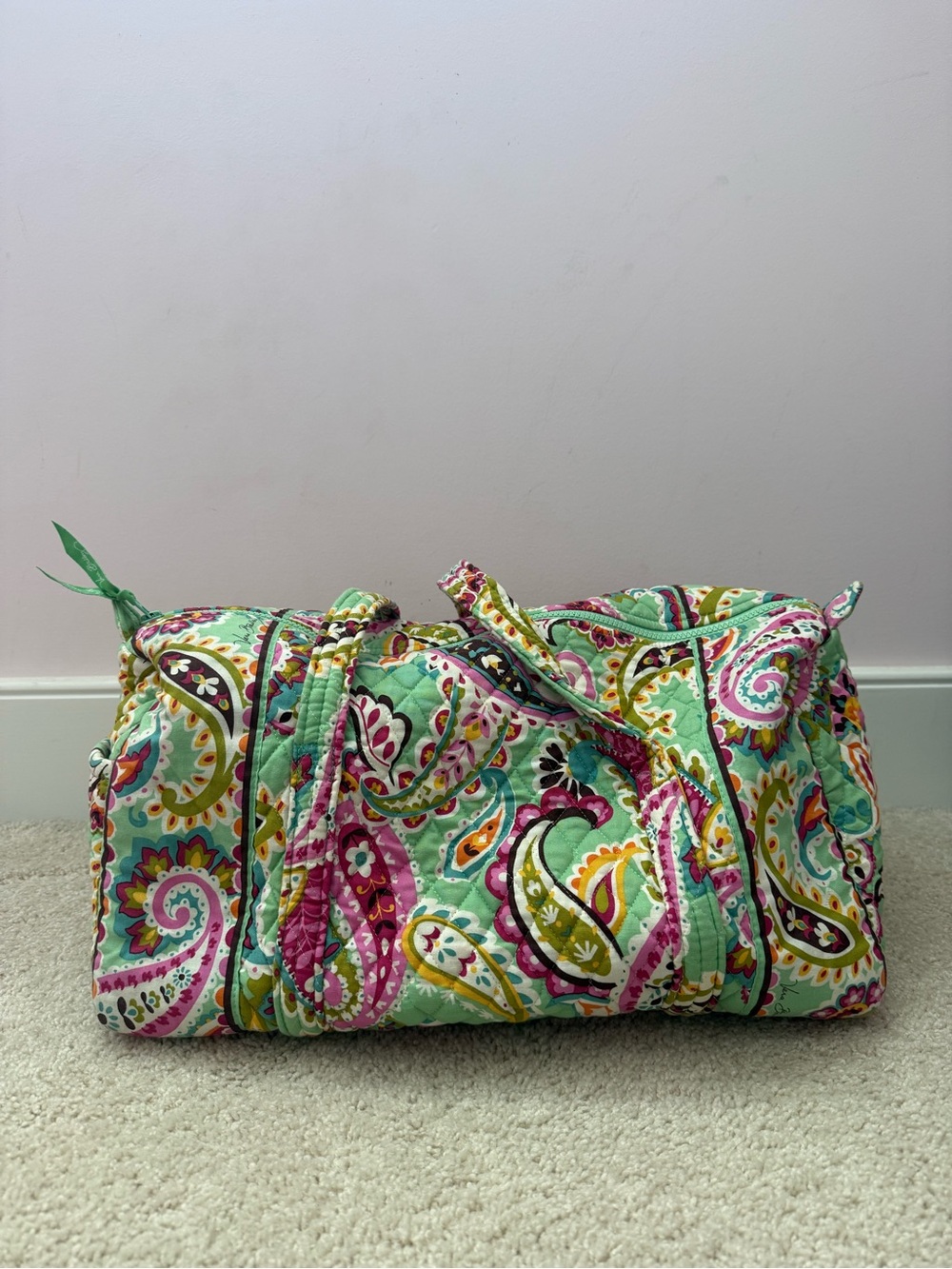 VERA BRADLEY Quilted Paisley Mini Duffel Bag - Mint Pink Pattern